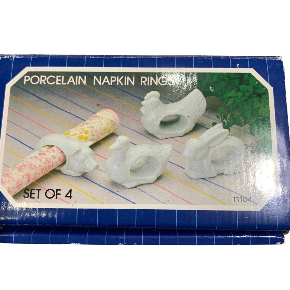 Action Porcelain Napkin Rings Set of 4 Farm Animals‎ Made in Japan Vintage 1984